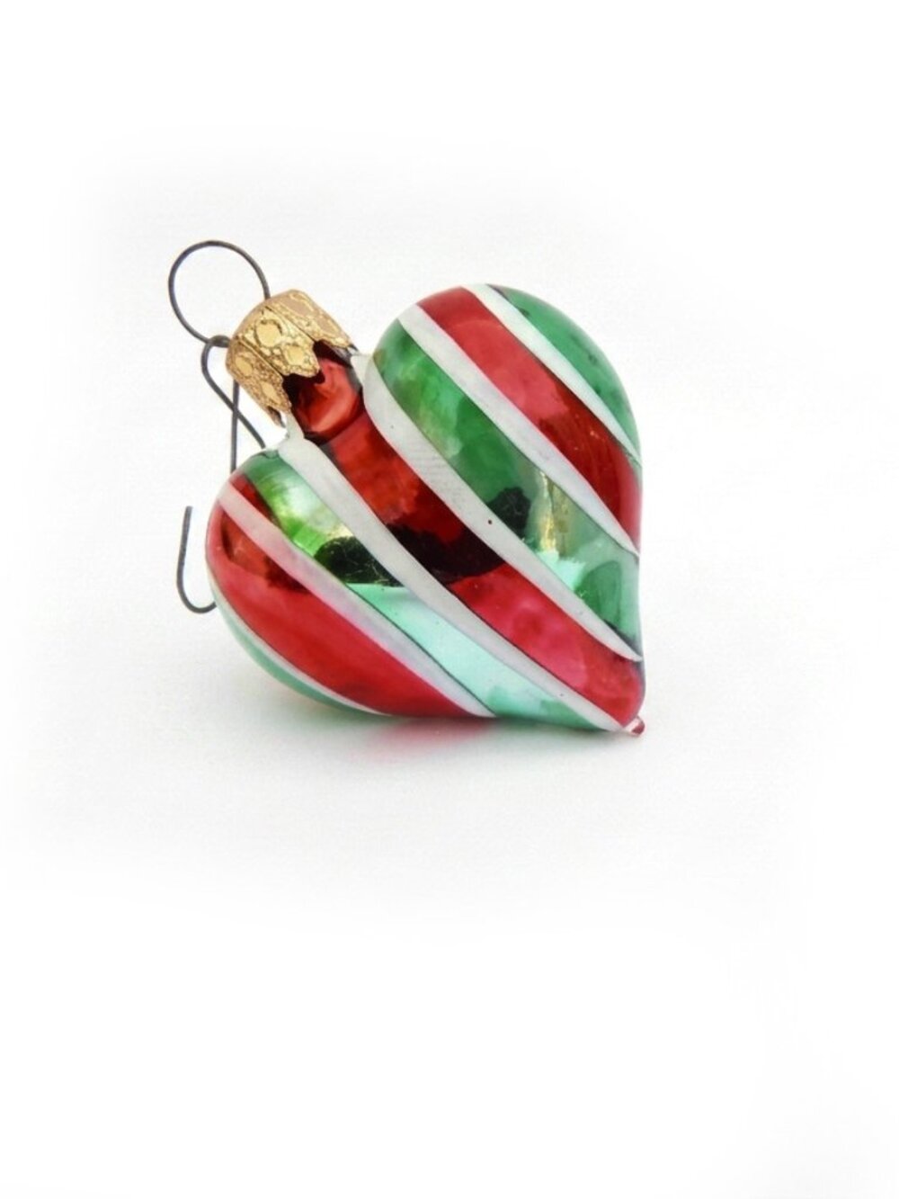 Vintage West Germany Mercury Glass Heart Ornament Red Green Stripes